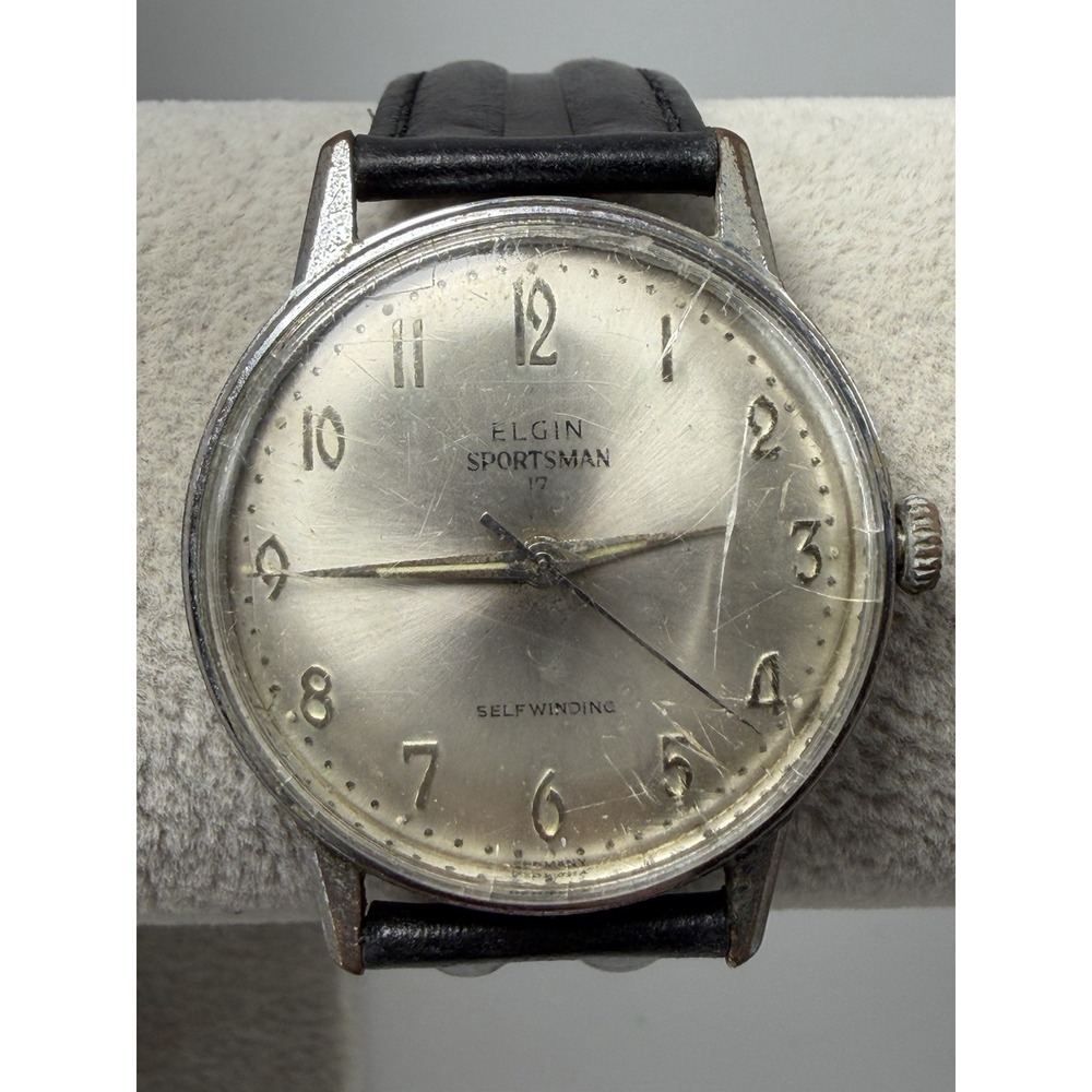 Worn Elgin Sportsman Working Mens Watch Germany Selfwinding 34MM 7.5" Vintage